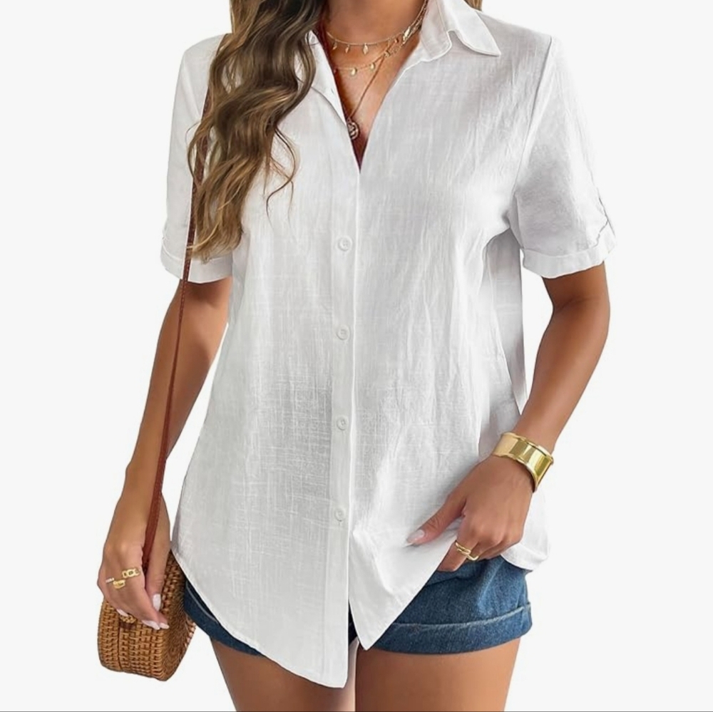 Zeagoo White Women's Button-Down Shirt
